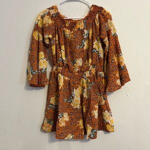 NWT Small Orange and Yellow Cheetah Leopard Floral Print Romper